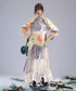 Cat Print Botanical Long Dress